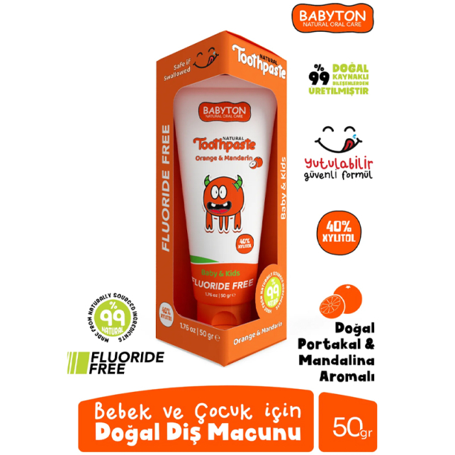 Babyton Natural Organic Toothpaste Orange Mandarin - Bebek ve Çocuk Doğal Diş Macunu 50g - 3