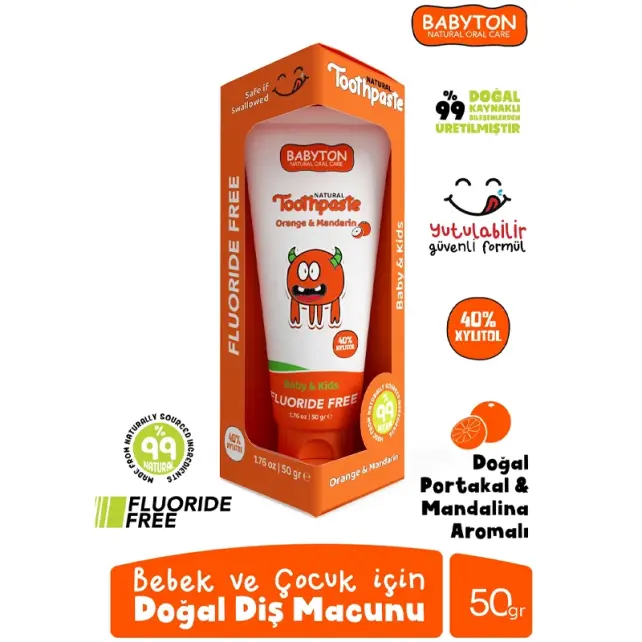 Babyton Natural Organic Toothpaste Orange Mandarin - Bebek ve Çocuk Doğal Diş Macunu 50g - 3