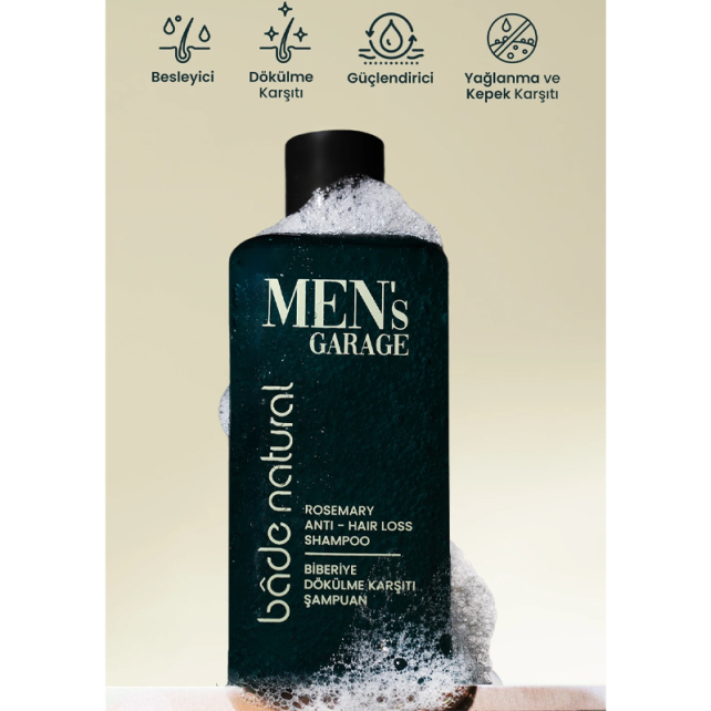Bade Natural Men's Garage - Erkekler İçin Biberiye Dökülme Karşıtı Şampuan 300ml - 3