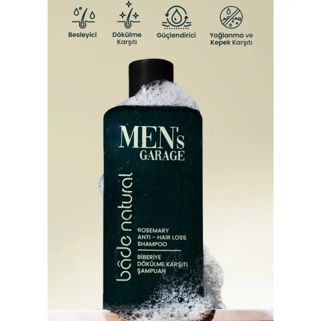 Bade Natural Men's Garage - Erkekler İçin Biberiye Dökülme Karşıtı Şampuan 300ml - 3