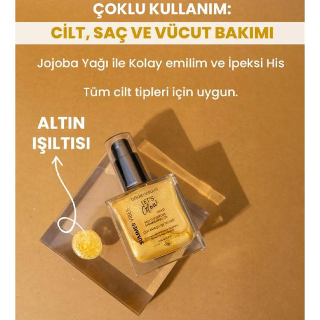 Bade Natural Summer Vibes Lets Glow Shimmering Oil Gold - Çok Amaçlı Işıltılı Yağ 50ml - 3