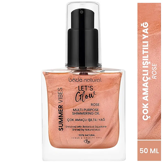 Bade Natural Summer Vibes Lets Glow Shimmering Oil Rose - Çok Amaçlı Işıltılı Yağ - 2