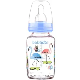 Bebedor Desenli Cam Biberon - Dar Ağızlı 0+ Ay 125ml - BEBEDOR