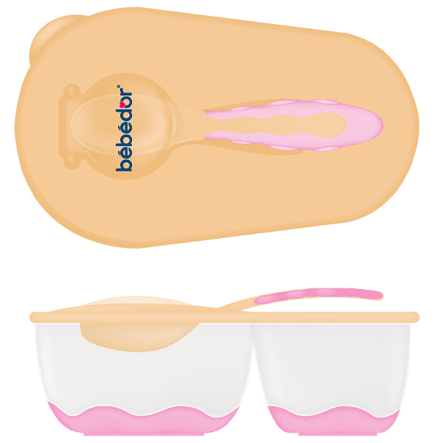 Bebedor İki Bölmeli Tabak ve Kaşık Seti - Turuncu - 1