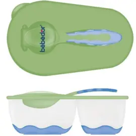 Bebedor İki Bölmeli Tabak ve Kaşık Seti - Yeşil - Bebedor