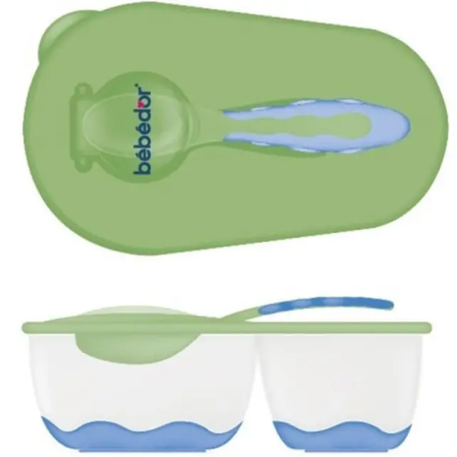 Bebedor İki Bölmeli Tabak ve Kaşık Seti - Yeşil - 1