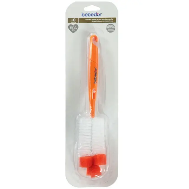 Bebedor Süngerli Biberon ve Emzik Temizleme Fırçası - Turuncu - 1