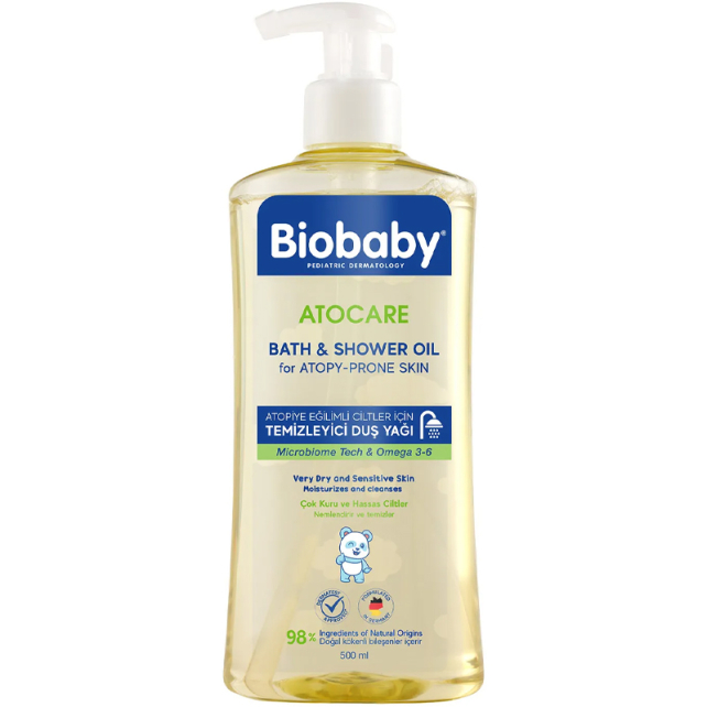 Biobaby Atocare Bath & Shower Oil - Atopiye Eğilimli Cilt Temizleyici Duş Yağı 500ml - 1