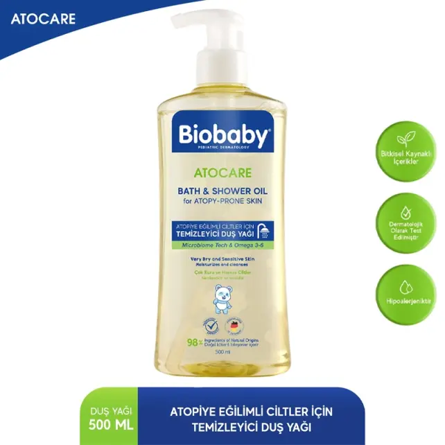 Biobaby Atocare Bath & Shower Oil - Atopiye Eğilimli Cilt Temizleyici Duş Yağı 500ml - 2