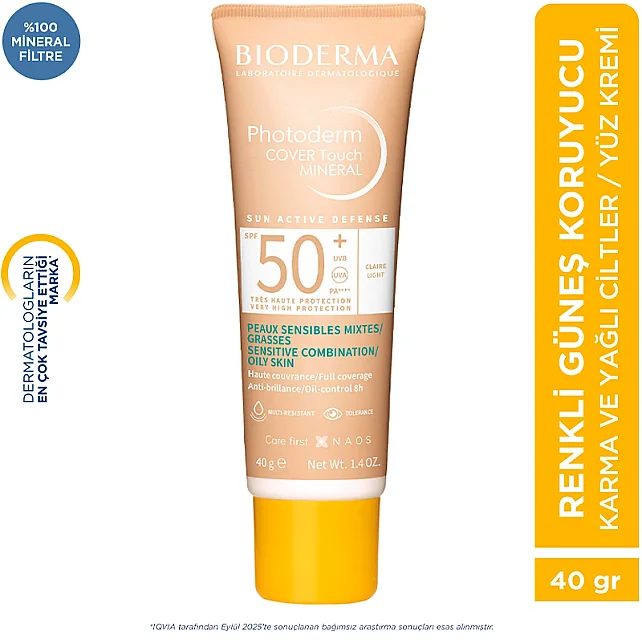 Bioderma Photoderm Cover Touch SPF 50 + Renkli Güneş Koruyucu Light 40g - 9