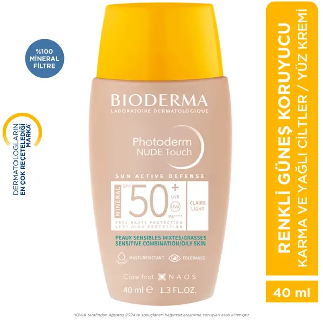 Bioderma Photoderm Nude Touch Mineral SPF 50+ Renkli Güneş Koruyucu Light 40ml - 8