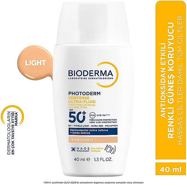 Bioderma Photoderm XDefense Ultra Fluid SPF 50+ Antioksidan Etkili Renkli Güneş Kremi Light 40ml - 6