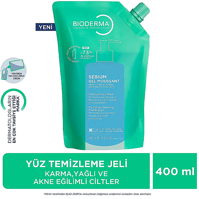 Bioderma Sebium Foaming Gel Refill - Yağlı Ciltler İçin Temizleyici Jel 400ml - 9
