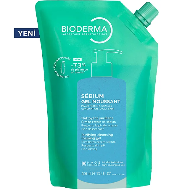 Bioderma Sebium Foaming Gel Refill - Yağlı Ciltler için Temizleyici Jel 400ml - 1