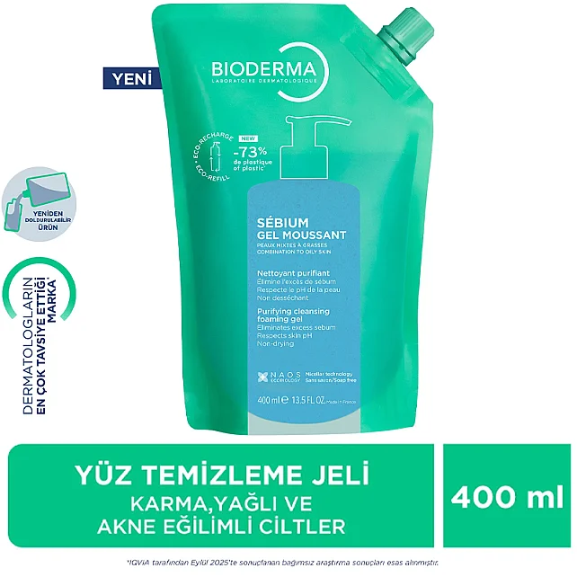 Bioderma Sebium Foaming Gel Refill - Yağlı Ciltler için Temizleyici Jel 400ml - 9
