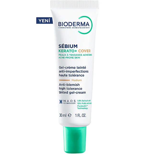 Bioderma Sebium Kerato+ Cover Anti Blemish Tinted Gel Cream -Renkli Nemlendirici Medium 30ml - 1