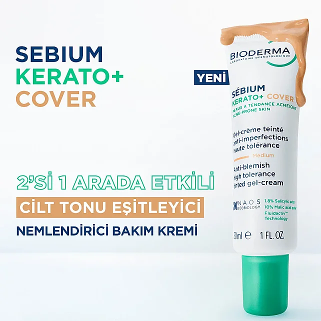 Bioderma Sebium Kerato+ Cover Anti Blemish Tinted Gel Cream -Renkli Nemlendirici Medium 30ml - 6