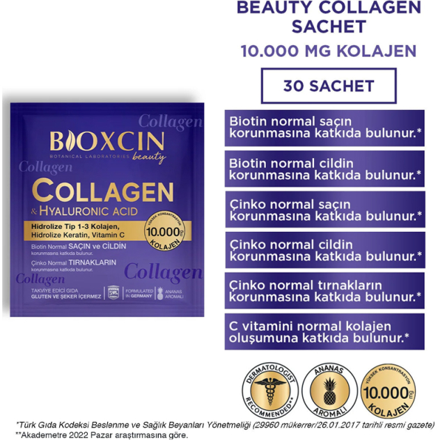 Bioxcin Beauty Collagen - Hyaluronic Acid Takviye Edici Gıda 30 Toz Saşe - 4