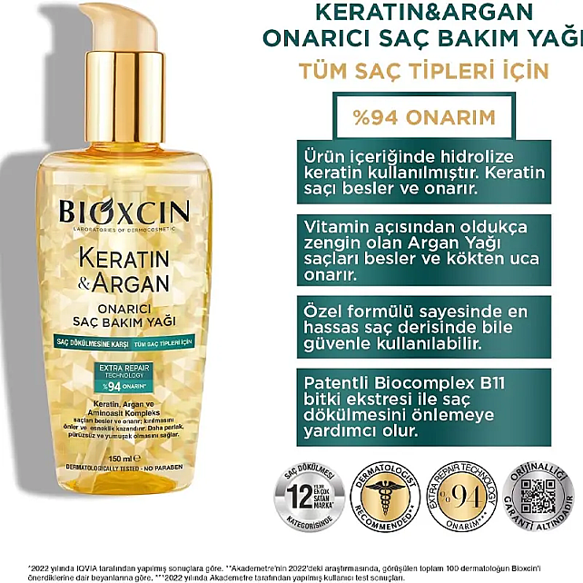 Bioxcin Keratin Argan Onarıcı Saç Bakım Yağı 150ml - 7