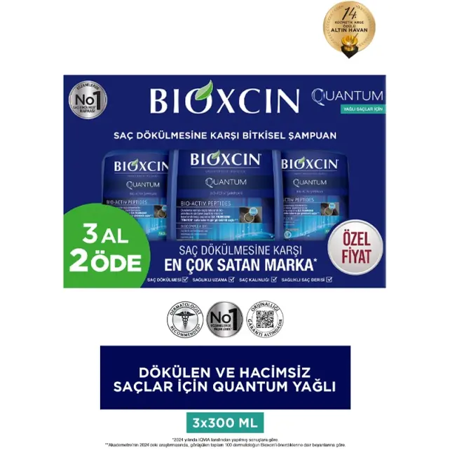 Bioxcin Quantum Bio-Activ Saç Dökülmesine Karşı Şampuan - Yağlı Saçlar 300ml 3 Al 2 Öde - 3