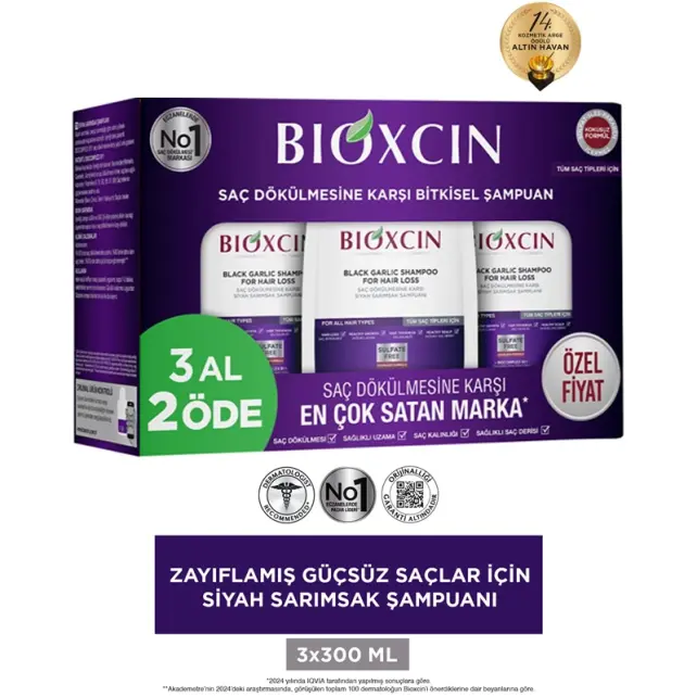Bioxcin Siyah Sarımsak Şampuanı - Saç Dökülmesine Karşı 300ml 3 Al 2 Öde - 2