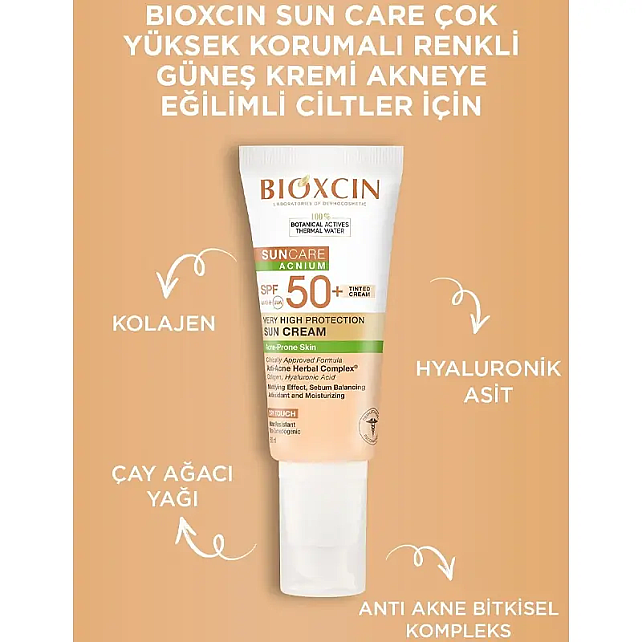 Bioxcin Suncare Acnium Tinted SPF 50+ Çok Yüksek Korumalı Renkli Güneş Kremi 50ml - 4