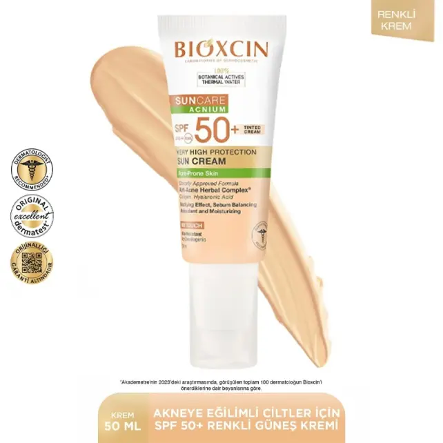Bioxcin Suncare Acnium Tinted SPF 50+ Çok Yüksek Korumalı Renkli Güneş Kremi 50ml - 3