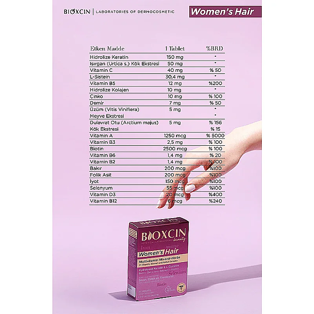 Bioxcin Womens Hair Takviye Edici Gıda 30 Tablet & Saç Bakım Şampuanı 100ml Hediye - 3