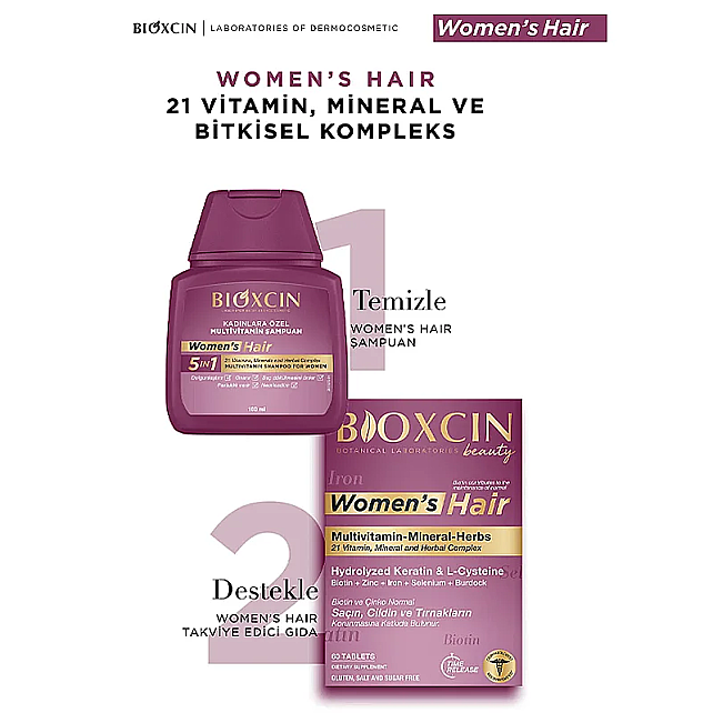 Bioxcin Womens Hair Takviye Edici Gıda 30 Tablet & Saç Bakım Şampuanı 100ml Hediye - 6