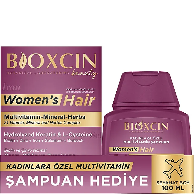 Bioxcin Womens Hair Takviye Edici Gıda 30 Tablet & Saç Bakım Şampuanı 100ml Hediye - 1