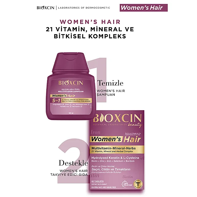 Bioxcin Womens Hair Takviye Edici Gıda 30 Tablet & Saç Bakım Şampuanı 100ml Hediye - 6