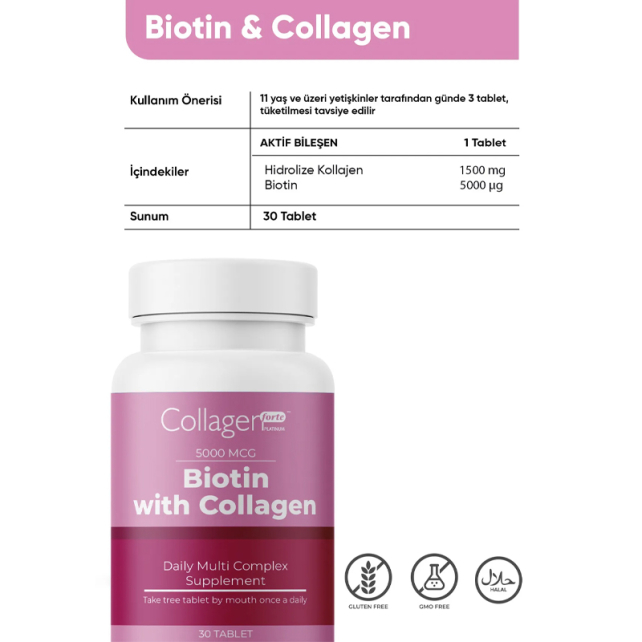 Collagen Forte Biotin With Collagen - Takviye Edici Gıda 30 Tablet - 3