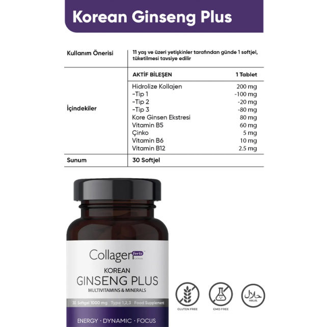 Collagen Forte Ginseng Plus Multivitamin Mineral - Takviye Edici Gıda 30 Softgel - 3