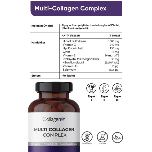 Collagen Forte Multi Collagen Complex - Takviye Edici Gıda 90 Tablet - 3