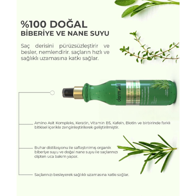 Dermokil Biberiye ve Nane Suyu - Saç Güçlendirici Etkili 250ml - 3