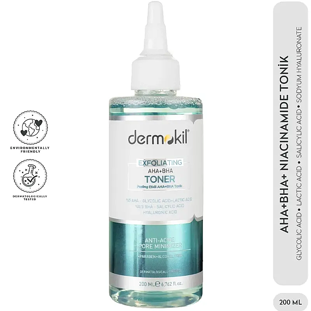 Dermokil Exfoliating AHA BHA Niacinamide Toner - Gözenek Karşıtı Tonik 200ml - 4