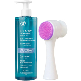 Ducray Keracnyl Foaming Gel - Yağlı Cilt Temizleme Jeli 400ml + Cilt Temizleme Fırçası Hediye - 2