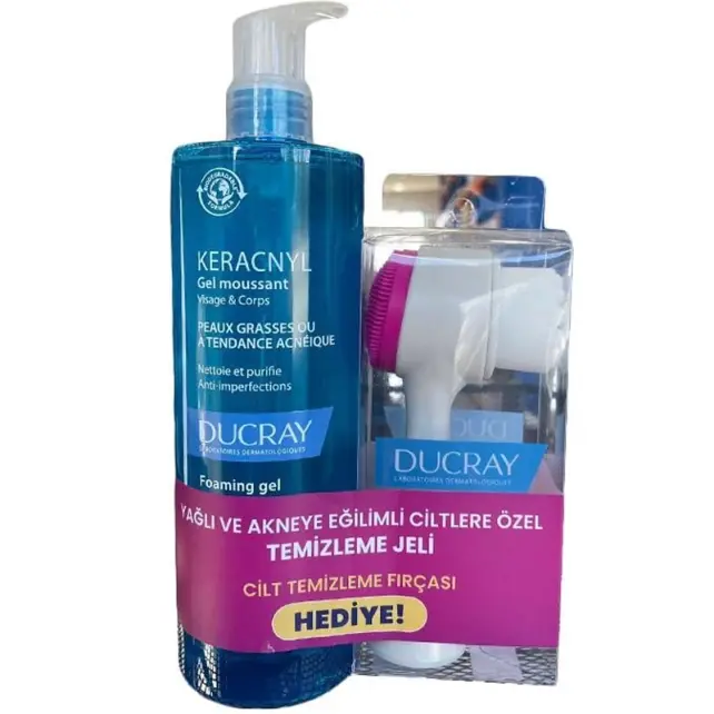 Ducray Keracnyl Foaming Gel - Yağlı Cilt Temizleme Jeli 400ml + Cilt Temizleme Fırçası Hediye - 1