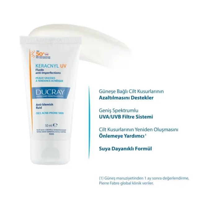 Ducray Keracnyl UV SPF 50+ Anti Blemish Fluid - Yağlı ve Akne Eğilimli Ciltler İçin Güneş Koruyucu 50ml - 2