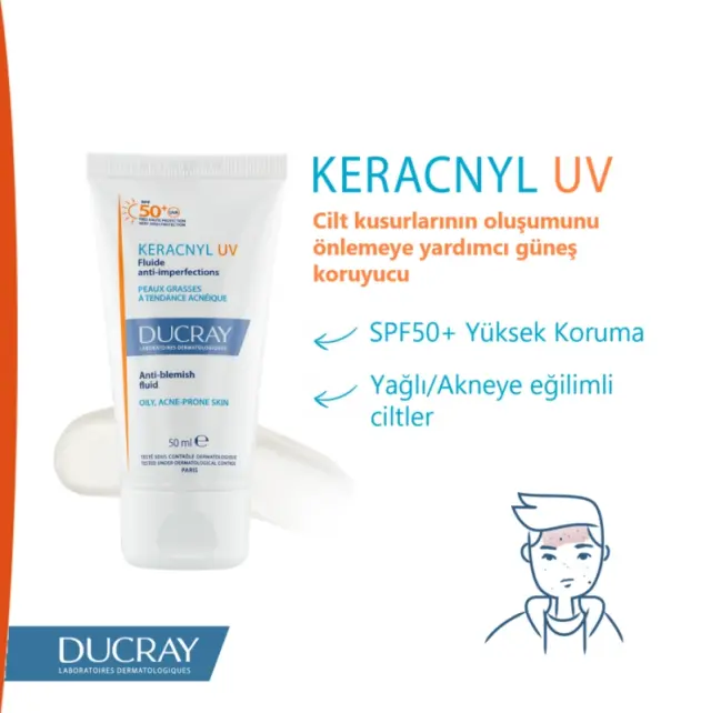 Ducray Keracnyl UV SPF 50+ Anti Blemish Fluid - Yağlı ve Akne Eğilimli Ciltler İçin Güneş Koruyucu 50ml - 4