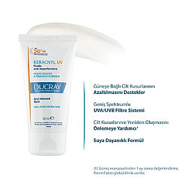 Ducray Keracnyl UV SPF 50+ Anti-Blemish Fluid - Yağlı ve Akne Eğilimli Ciltler İçin Güneş Koruyucu 50ml - 2