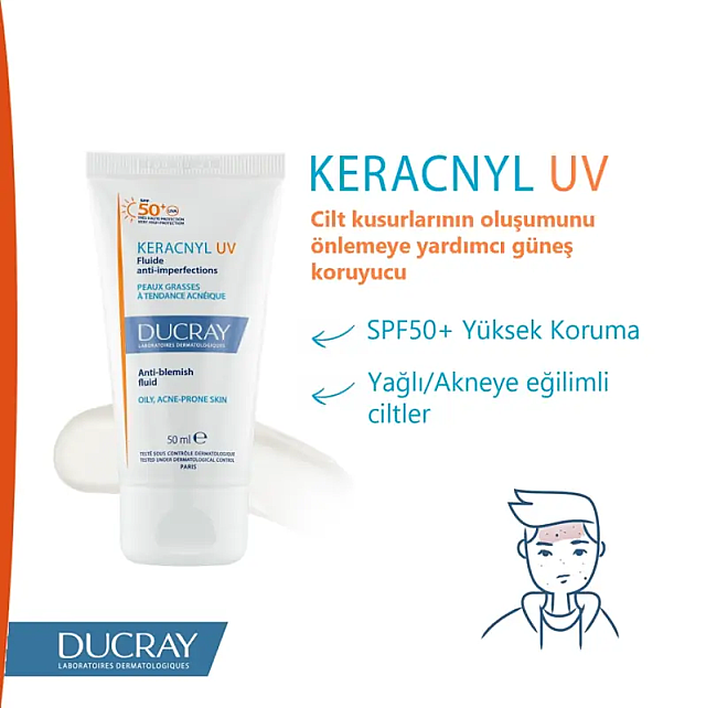 Ducray Keracnyl UV SPF 50+ Anti-Blemish Fluid - Yağlı ve Akne Eğilimli Ciltler İçin Güneş Koruyucu 50ml - 4