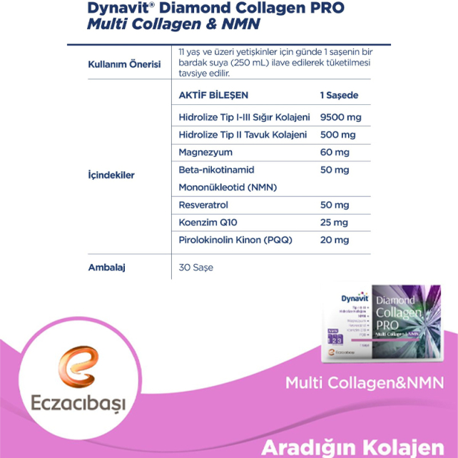 Dynavit Diamond Collagen Pro Ananas Aromalı - Takviye Edici Gıda 30 Saşe - 3