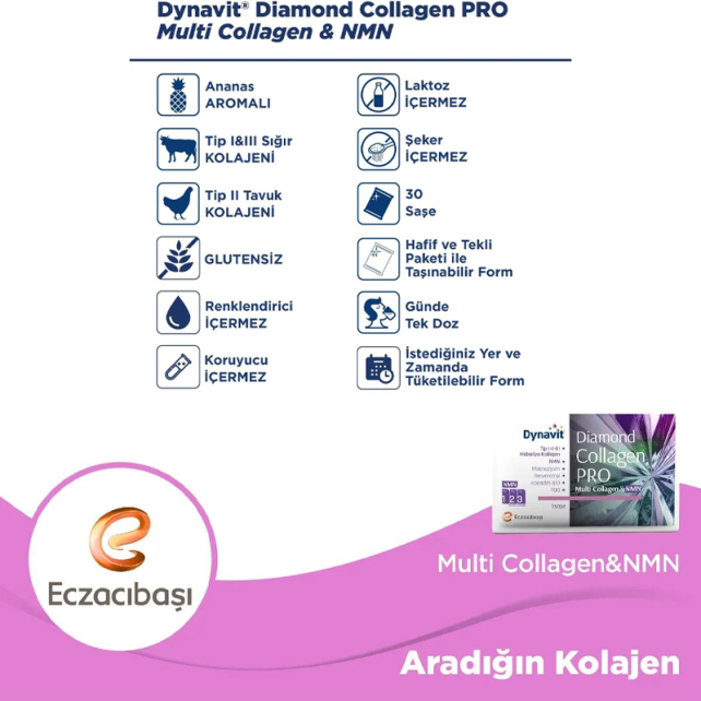 Dynavit Diamond Collagen Pro Ananas Aromalı - Takviye Edici Gıda 30 Saşe - 4