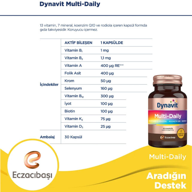 Dynavit Multi Daily - Takviye Edici Gıda 30 Kapsül - 4