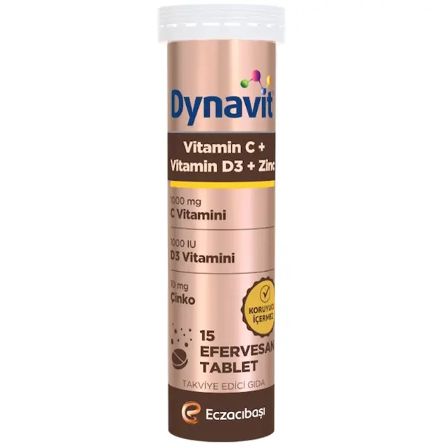 Dynavit Vitamin C + Vitamin D3 + Çinko Takviye Edici Gıda 15 Efervesan Tablet - 1