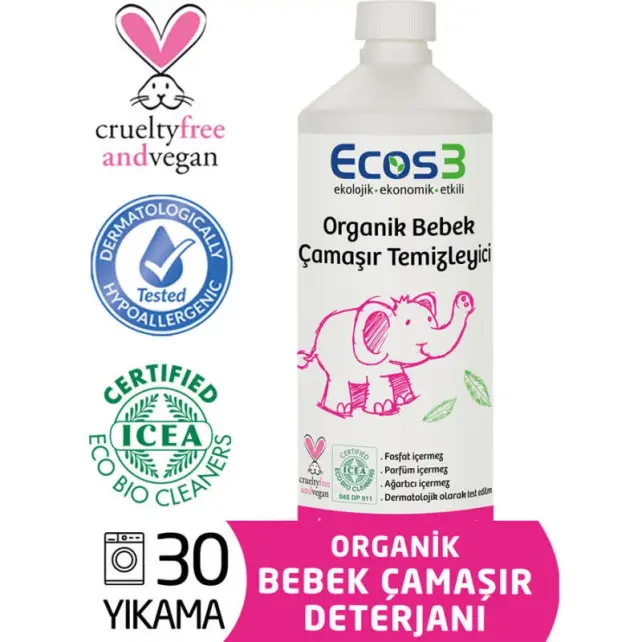 Ecos3 Organik Bebek Çamaşır Temizleyici 1000ml - 30 Yıkama - 1