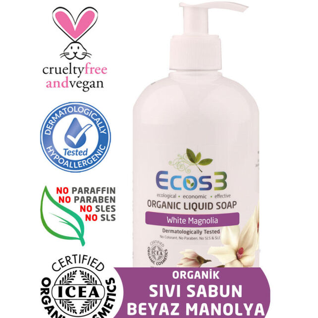 Ecos3 Organik Sıvı Sabun - Beyaz Manolya 500ml Ecos3 Organik Sıvı Sabun - Beyaz Manolya 500ml