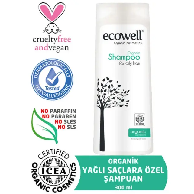 Ecowell Yağlı Saçlar için Organik Şampuan 300ml - 1