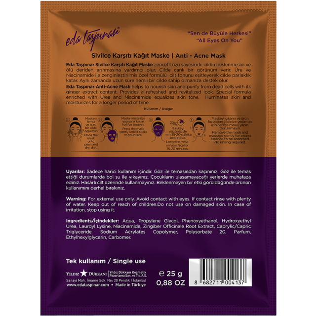 Eda Taşpınar Anti Acne Mask - Sivilce Karşıtı Kağıt Maske 25ml - 2